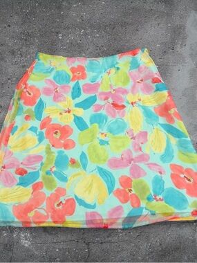 vintage y2k pastel floral mini skirt sheer tropical preppy